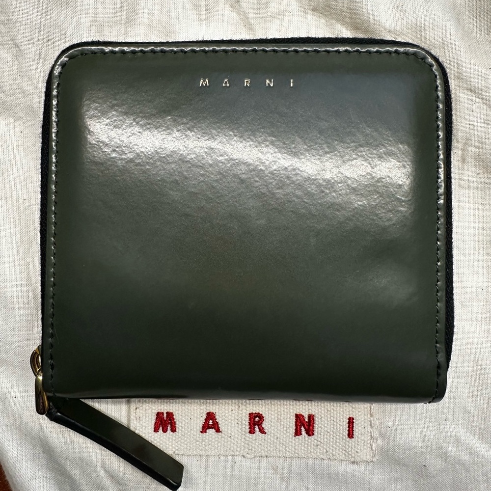 Marni Olive Leather Zip Wallet